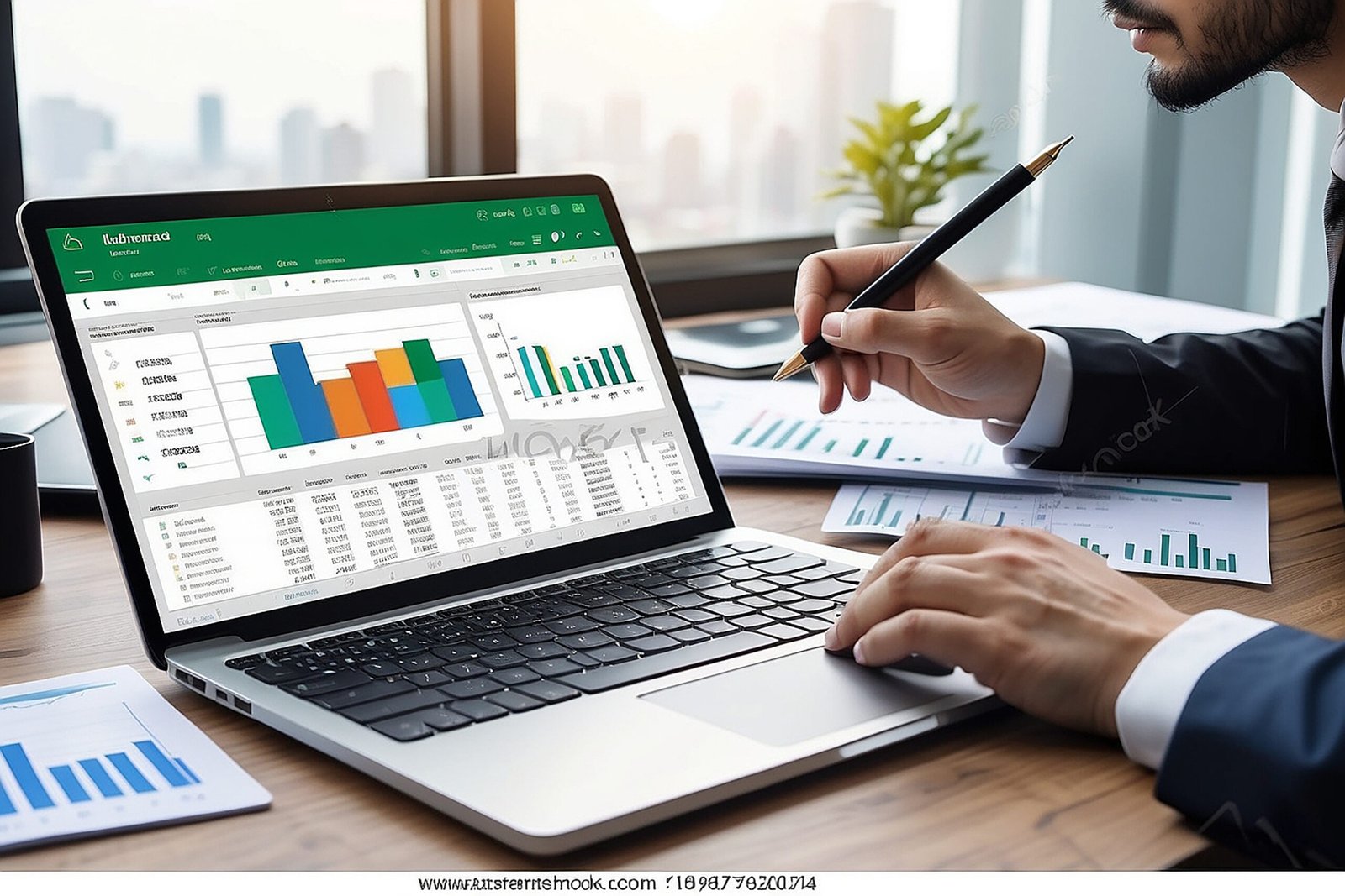 businessman working with data and graphs in spreadsheet document