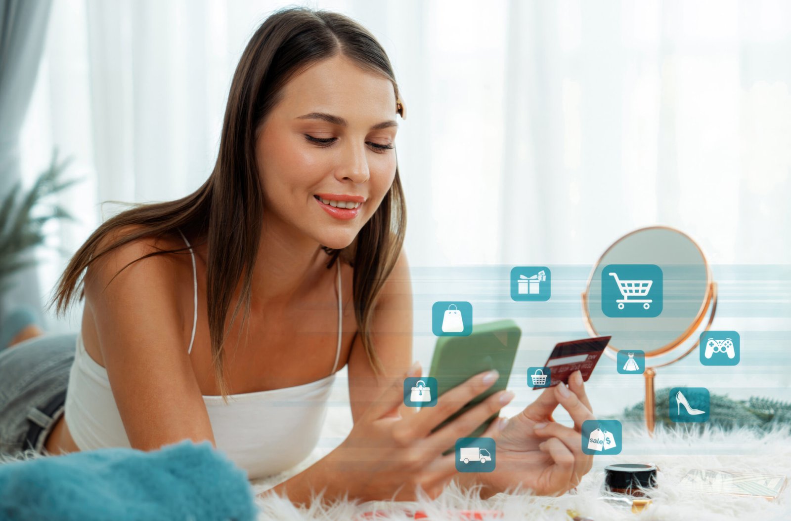 Consumer holding credit card typing phone shopping online inventory. Cybercash. Una conversación en redes sociales entre una marca y un cliente, mostrando una interacción positiva basada en contenido útil.